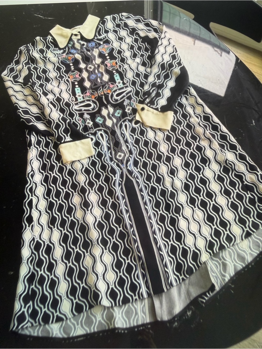 Peter Pilotto Black & Cream Patterned Long Sleeve Button-Up Top